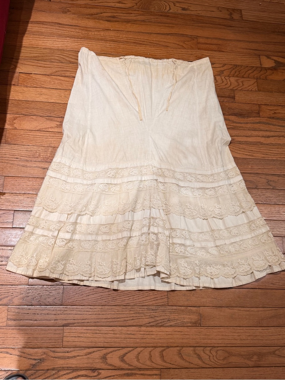 Vintage Victorian Cream Lace Tiered Midi Cotton Skirt - Feminine Boho Style